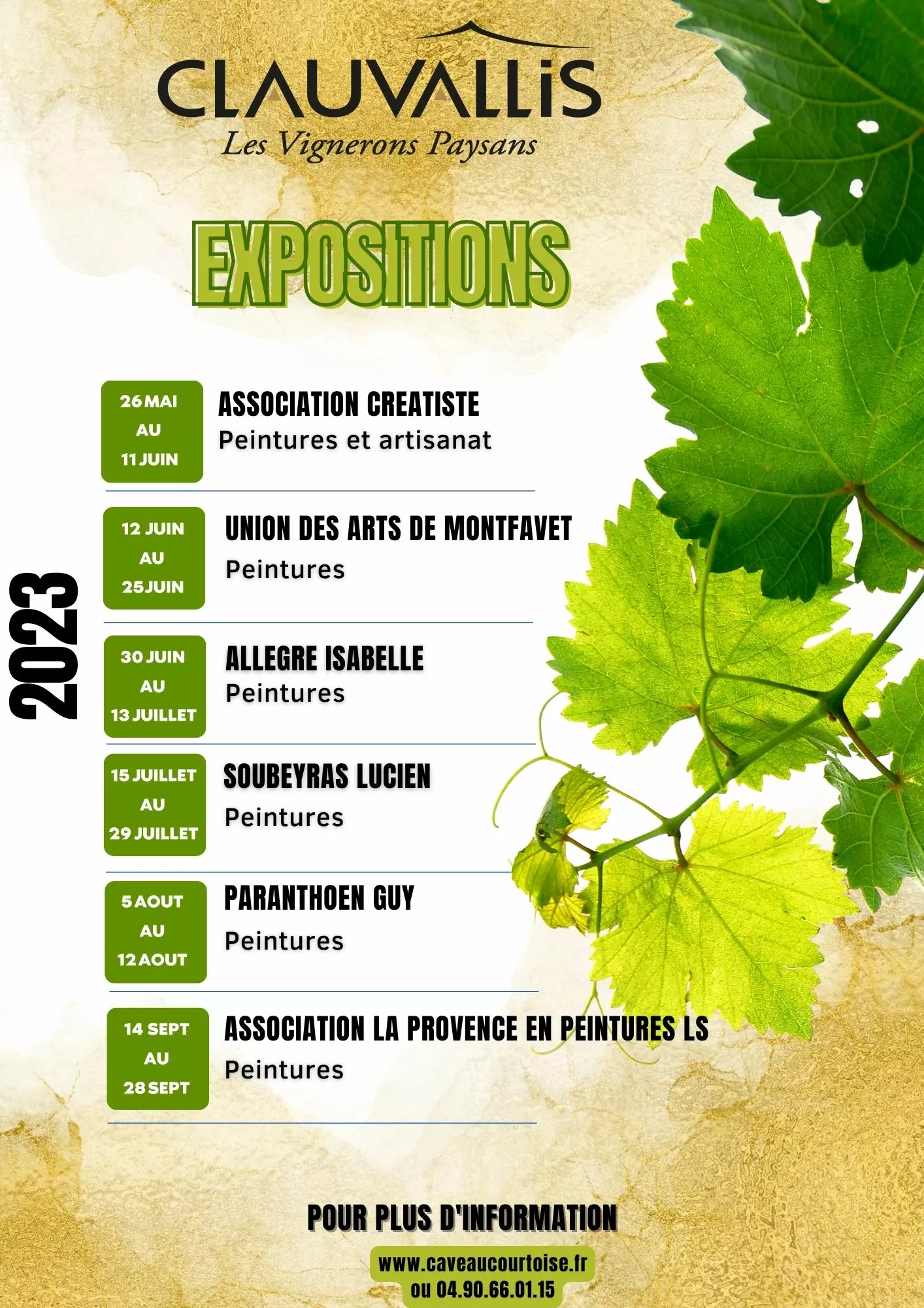 PLANNING DES EXPOSITIONS ESPACE CLAUVALLIS 2023